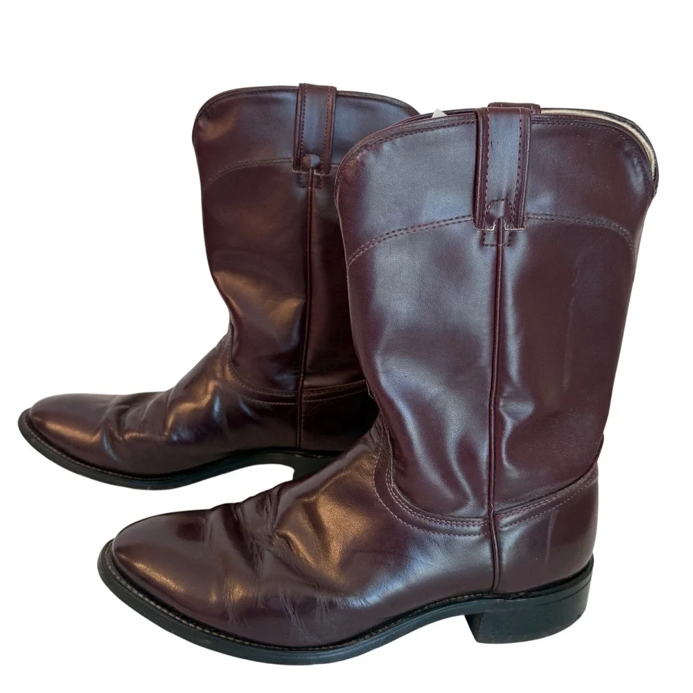 Laredo Cowboy Boots Mens 9D Burgundy Leather Western Made in USA Oxblood Vintage